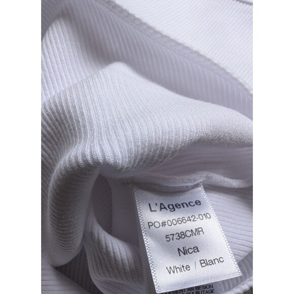 L'agence Nica Scoop Neck Bodysuit White Ribbed Stretch Snap Buttons Size Small - Picture 11 of 12
